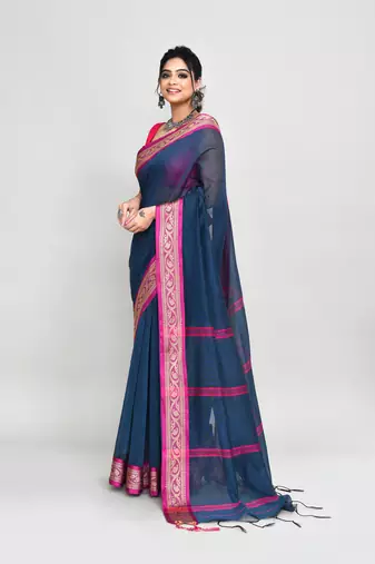 cotton silk charcoal handloom saree with blouse piece