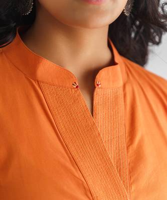 Orange stitched detail high low cotton kurta 2