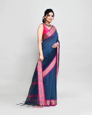 cotton silk charcoal handloom saree with blouse piece 3