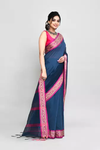 cotton silk charcoal handloom saree with blouse piece