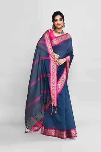 cotton silk charcoal handloom saree with blouse piece