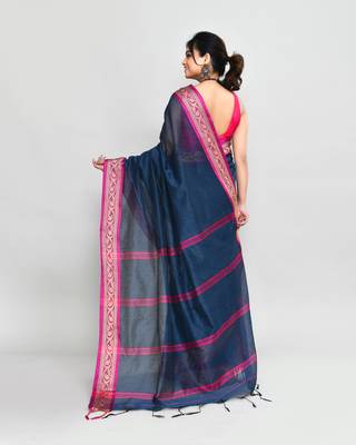 cotton silk charcoal handloom saree with blouse piece 5