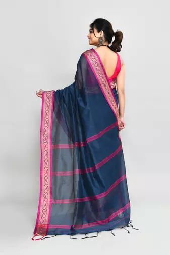 cotton silk charcoal handloom saree with blouse piece