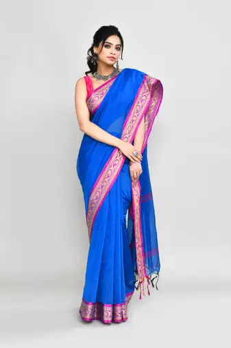 cotton silk blue handloom saree with blouse piece