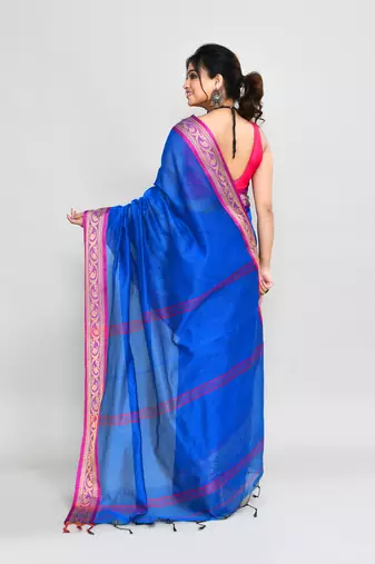 cotton silk blue handloom saree with blouse piece