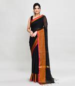 cotton silk black handloom saree with blouse piece