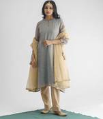 Powder blue zari stripe kurta with tassels with pant and dupatta