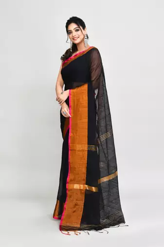 cotton silk black handloom saree with blouse piece