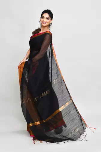 cotton silk black handloom saree with blouse piece