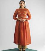 Rust orange floral embroidered georgette tissue kurta with pant and dupatta