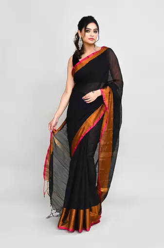 cotton silk black handloom saree with blouse piece