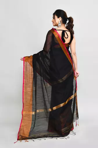 cotton silk black handloom saree with blouse piece