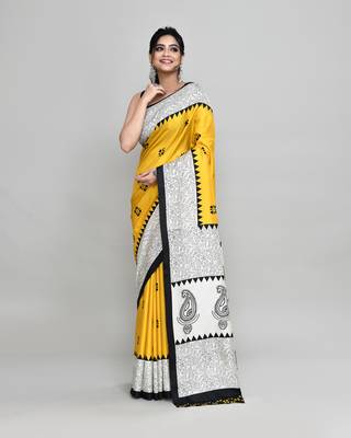 Piyari fashion golden printed saree with blouse 1
