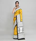 Piyari fashion golden printed saree with blouse