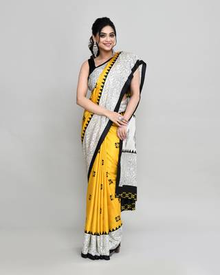 Piyari fashion golden printed saree with blouse 3