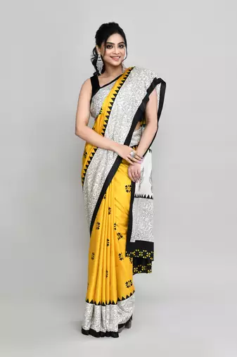 Piyari fashion golden printed saree with blouse