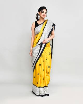 Piyari fashion golden printed saree with blouse 4