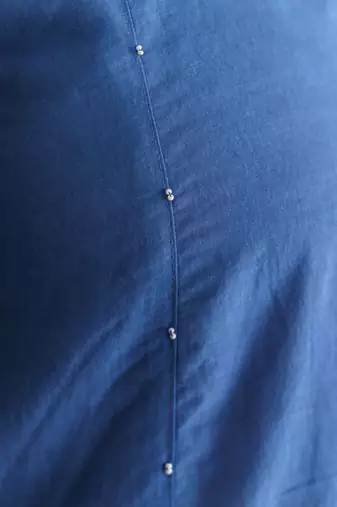 Blue beaded cotton silk kurta with potli button detail with pants