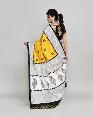 Piyari fashion golden printed saree with blouse 5