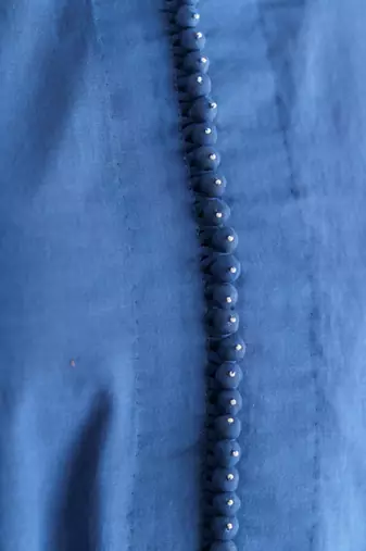 Blue beaded cotton silk kurta with potli button detail with pants