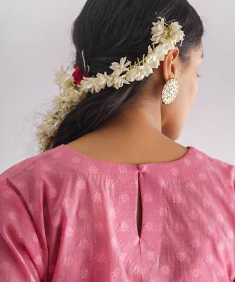 Pink hand embroidered chanderi silk kurta (with slip) with pant and dupatta 2