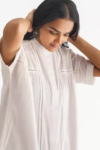 White inset lace pure cotton tunic with pants