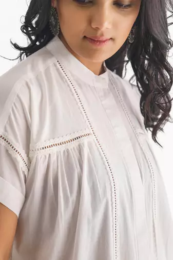 White inset lace pure cotton tunic with pants