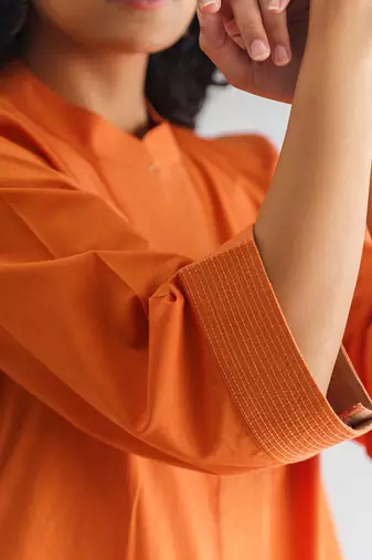 Orange stitch detail high low cotton kurta with pants