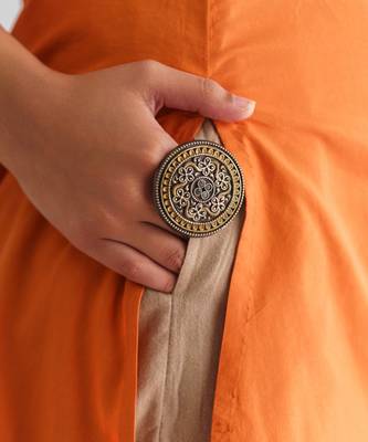 Orange stitch detail high low cotton kurta with pants 4