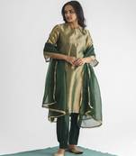 Green sequence work tissue fabric kurta with pants