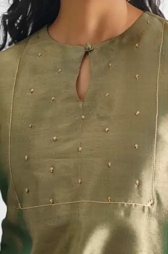 Green sequence work tissue fabric kurta with pants