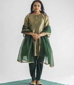 Green floral embroidered tissue fabric kurta with pant