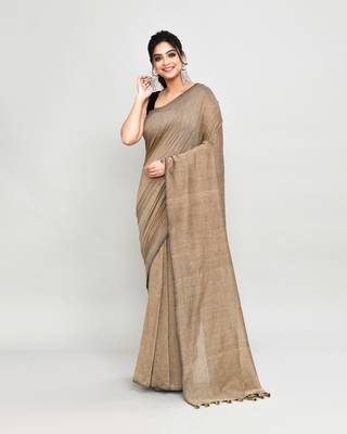 Handspun cotton beige handloom saree with blouse 1