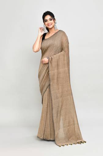 Handspun cotton beige handloom saree with blouse