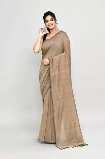 Handspun cotton beige handloom saree with blouse