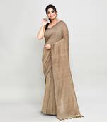 Handspun cotton beige handloom saree with blouse