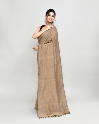 Handspun cotton beige handloom saree with blouse 2