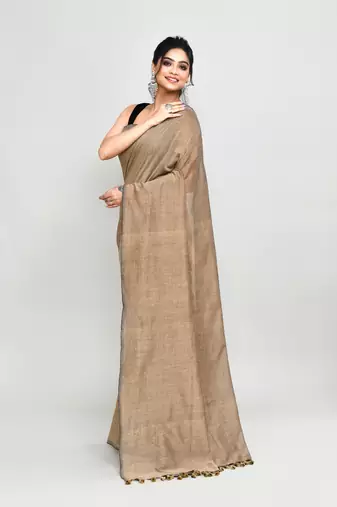 Handspun cotton beige handloom saree with blouse