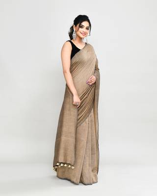 Handspun cotton beige handloom saree with blouse 3