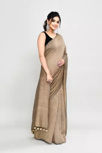 Handspun cotton beige handloom saree with blouse