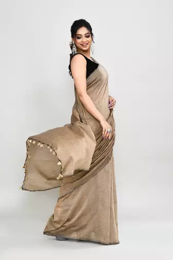 Handspun cotton beige handloom saree with blouse