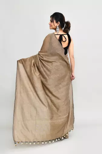 Handspun cotton beige handloom saree with blouse