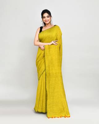 Handspun cotton lemon handloom saree with blouse 1