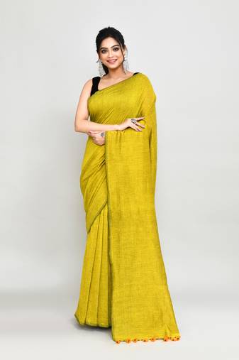 Handspun cotton lemon handloom saree with blouse