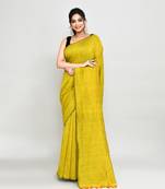Handspun cotton lemon handloom saree with blouse