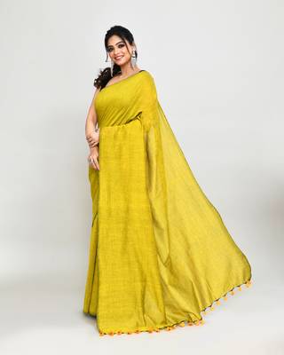 Handspun cotton lemon handloom saree with blouse 2