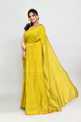 Handspun cotton lemon handloom saree with blouse