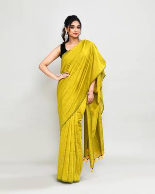 Handspun cotton lemon handloom saree with blouse 3