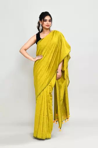 Handspun cotton lemon handloom saree with blouse