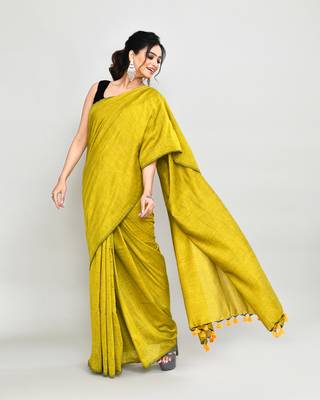 Handspun cotton lemon handloom saree with blouse 4